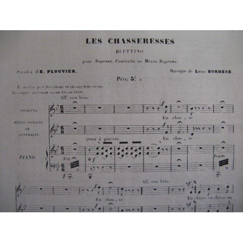 BORDESE Luigi Les Chasseresses Chant Piano ca1880