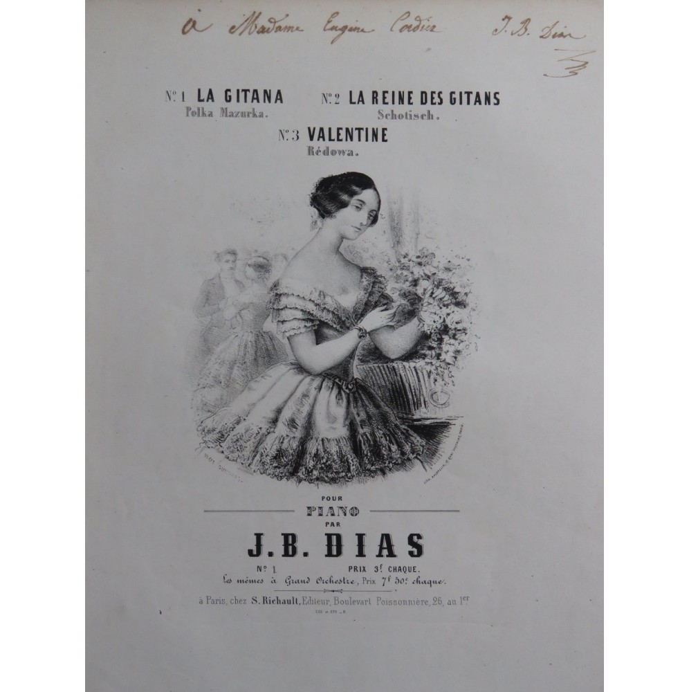 DIAS Jean-Baptiste La Gitana Dédicace Piano ca1850