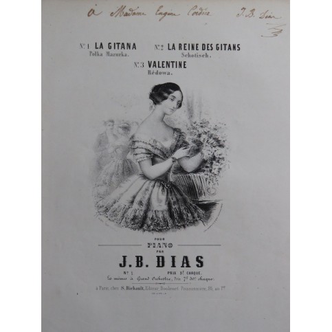 DIAS Jean-Baptiste La Gitana Dédicace Piano ca1850