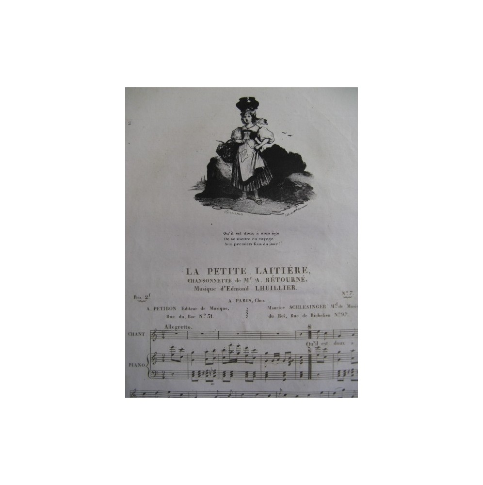 LHUILLIER Edmond La Petite Laitière Chant Piano ca1830