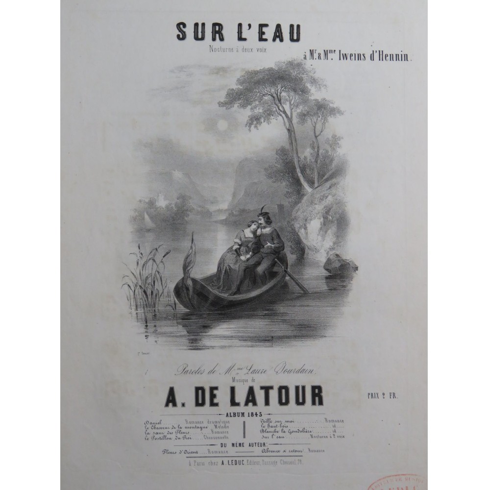 DE LATOUR Aristide Sur l'Eau Chant Piano ca1845
