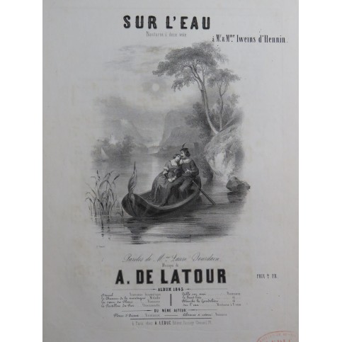 DE LATOUR Aristide Sur l'Eau Chant Piano ca1845