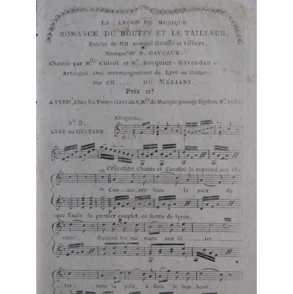 GAVEAUX Pierre Le Bouffe et le Tailleur No 3 Chant Guitare ou Lyre ca1805