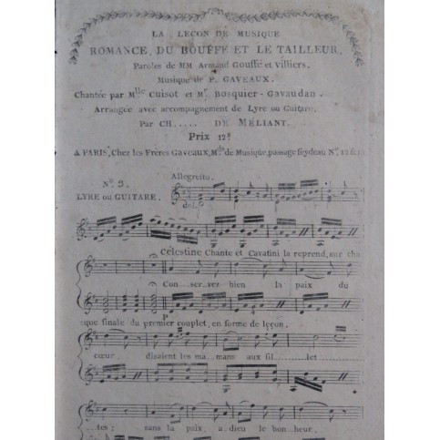 GAVEAUX Pierre Le Bouffe et le Tailleur No 3 Chant Guitare ou Lyre ca1805