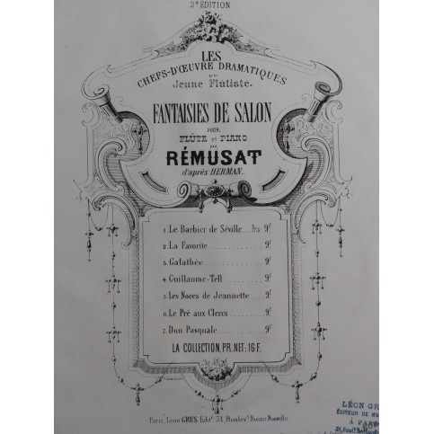 RÉMUSAT Jean Fantaisie sur Le Pré aux Clercs Piano Flûte ca1864