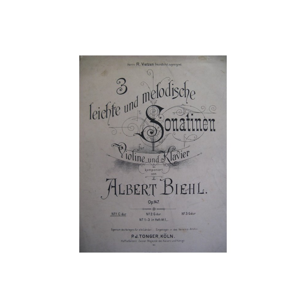 BIEHL Albert 3 Sonatines Violon Piano ca1890