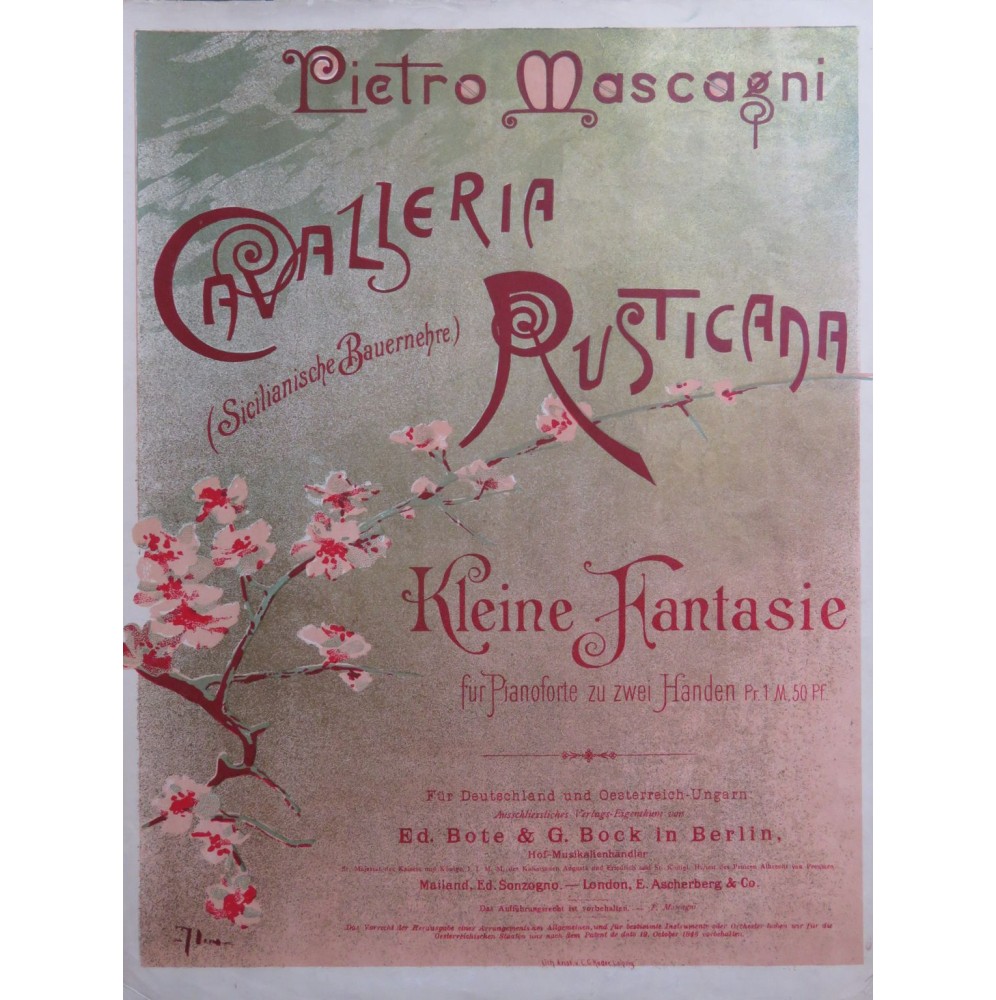 MASCAGNI Pierre Cavalleria Rusticana Kleine Fantasie Piano ca1890