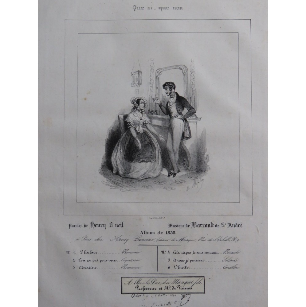 BARRAULT de St ANDRÉ Que si que non Chant Piano ca1840