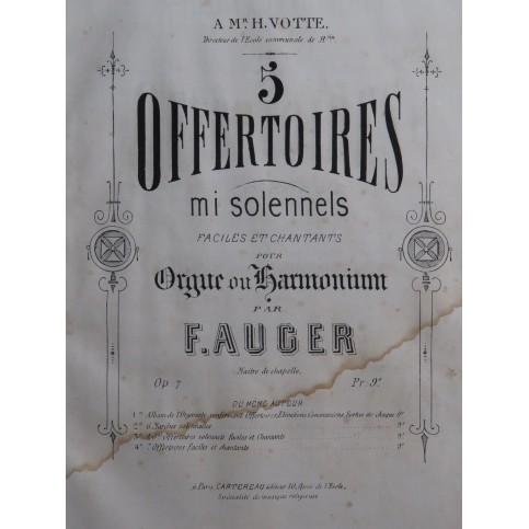 AUGER F. Cinq Offertoires op 7 Orgue ou Harmonium ca1860