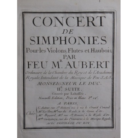 AUBERT Jacques Concert de Simphonies Suite No 2 Basse continue ca1760