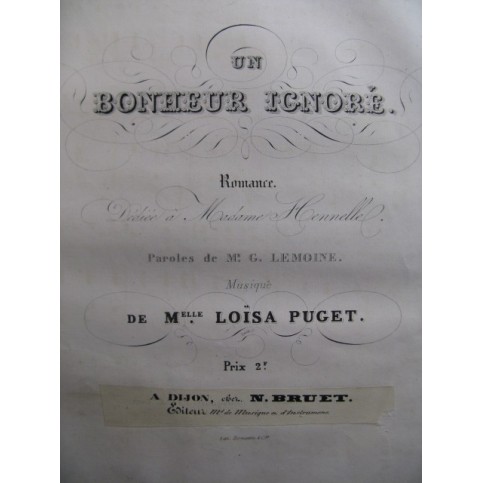 PUGET Loïsa Un Bonheur Ignoré Chant Piano ca1830