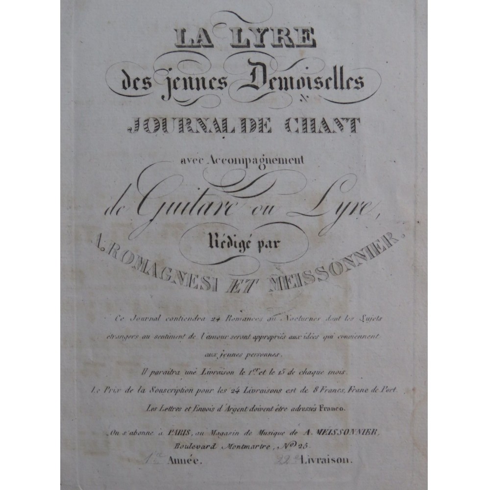 MEISSONNIER Antoine Ma Nacelle Chant Guitare ou Lyre ca1820
