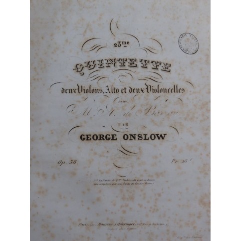 ONSLOW George Quintette No 23 op 58 Violon Alto Violoncelle ca1838