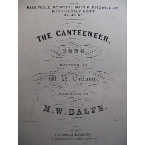 BALFE M. W. The Canteeneer Chant Piano ca1870