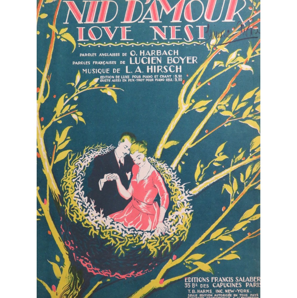 HIRSCH L. A.  Love Nest Nid d'Amour Chant Piano 1920