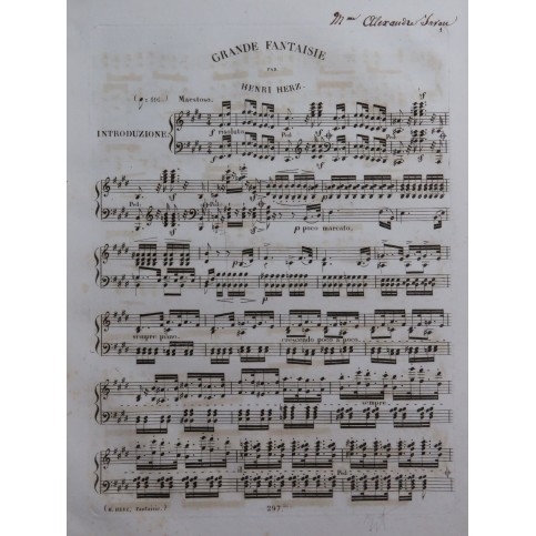 HERZ Henri Grande Fantaisie Comte Ory Rossini op 47 Piano ca1828