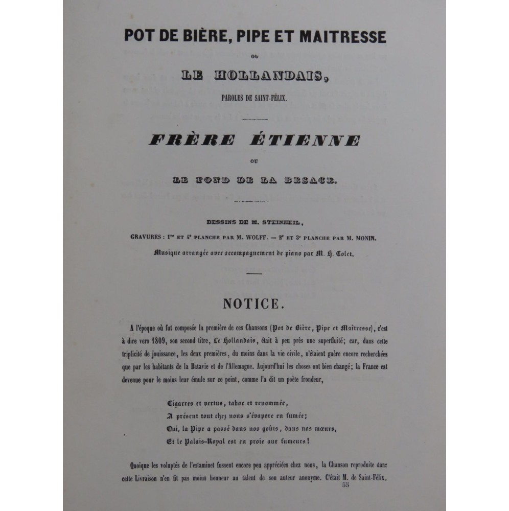 COLET Hippolyte Pot de Bière Frère Etienne Chant Piano XIXe