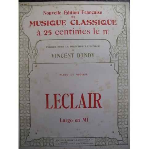 LECLAIR Jean-Marie Largo en Mi Violon Piano