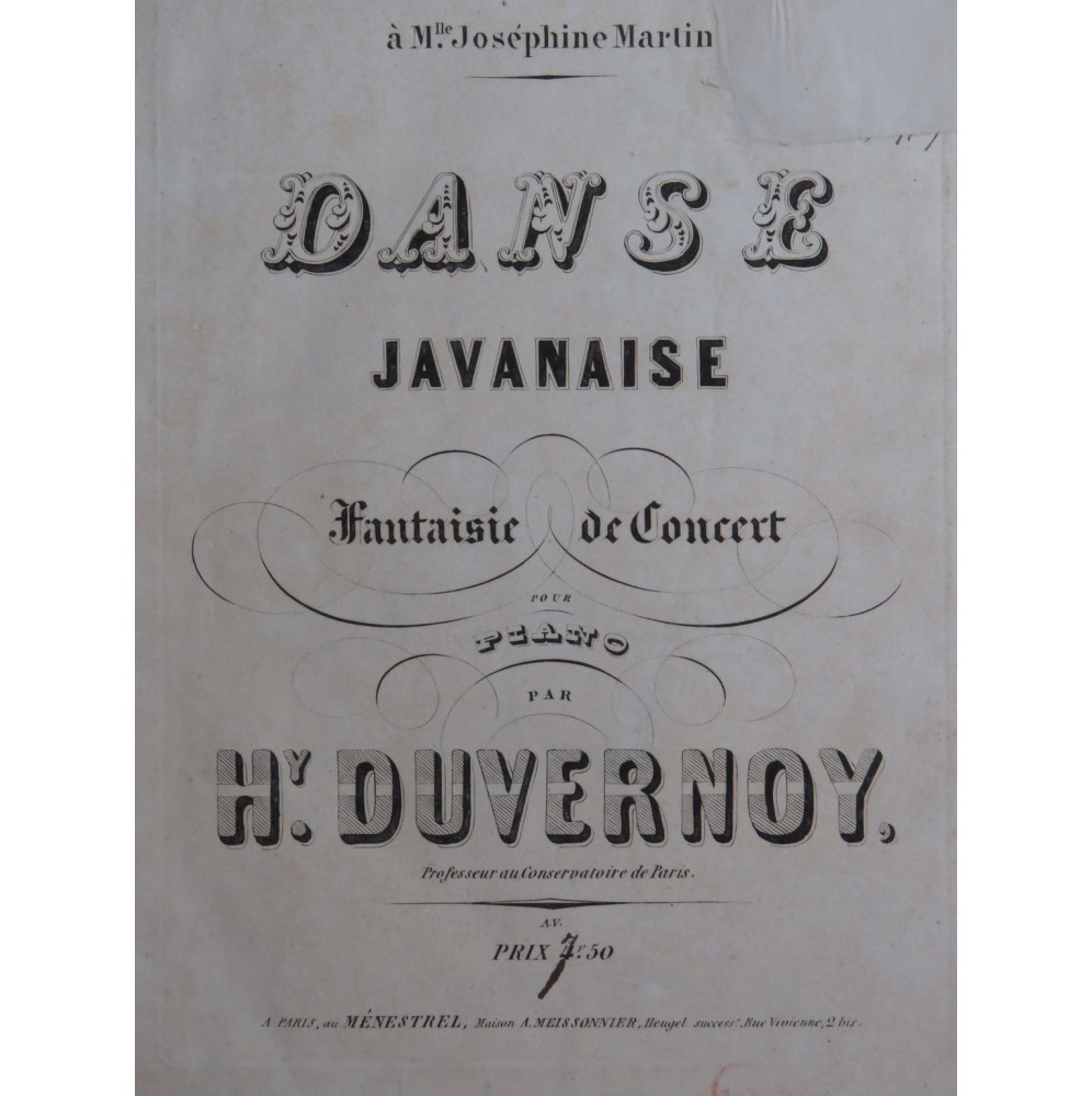 DUVERNOY Henry Danse Javanaise Piano ca1850