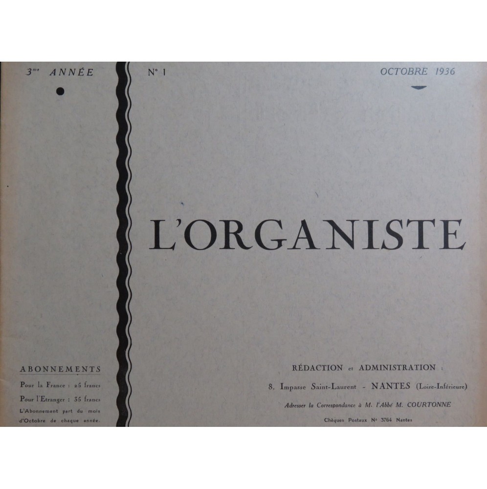 L'Organiste 3e Année No 1 Allix Orgue 1936