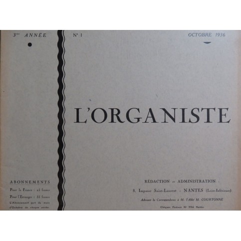 L'Organiste 3e Année No 1 Allix Orgue 1936