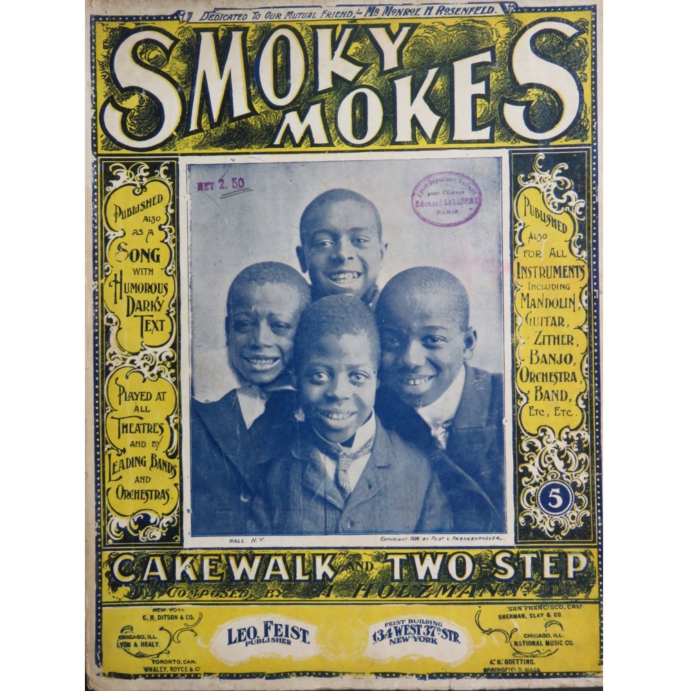 HOLZMANN A. Smoky Mokes Cake Walk Two Step Piano 1901