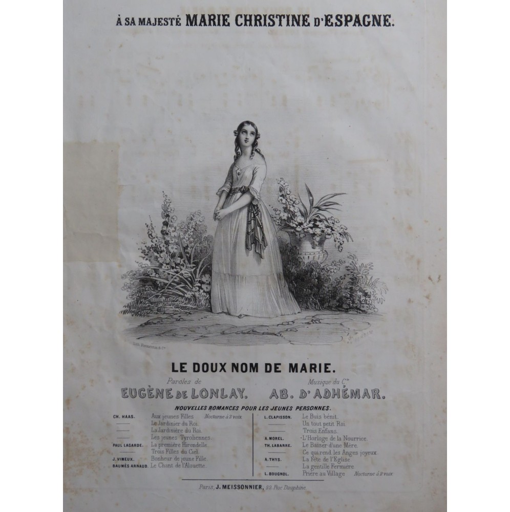 ADHÉMAR Ab. Le Doux nom de Marie Chant Piano ca1835