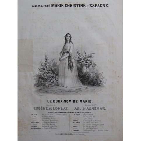 ADHÉMAR Ab. Le Doux nom de Marie Chant Piano ca1835