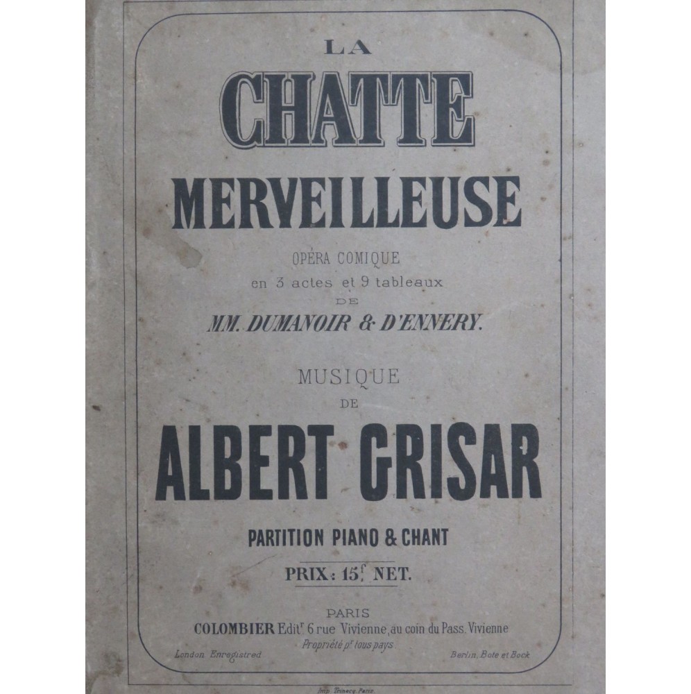 GRISAR Albert La Chatte Merveilleuse Opéra Chant Piano 1862