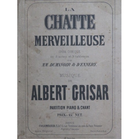 GRISAR Albert La Chatte Merveilleuse Opéra Chant Piano 1862