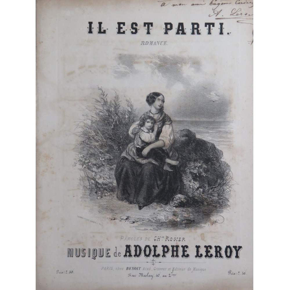 LEROY Adolphe Il est parti Dédicace Chant Piano ca1850