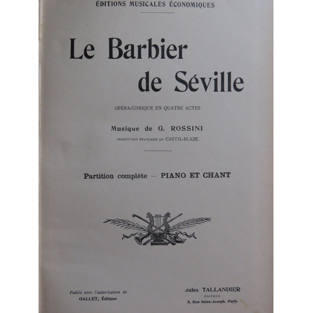 ROSSINI G. Le Barbier de Séville Opéra Chant Piano