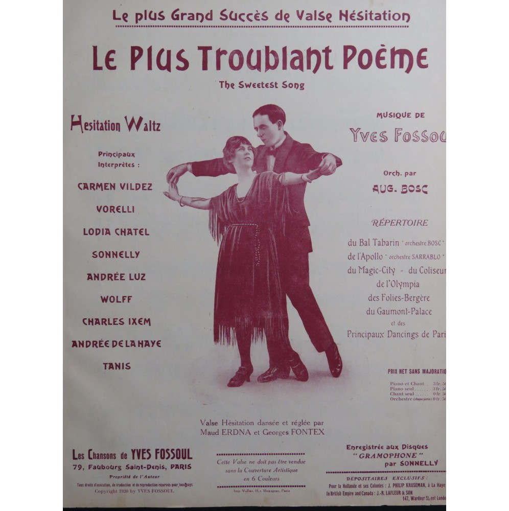 FOSSOUL Yves Le plus troublant poème Piano 1920