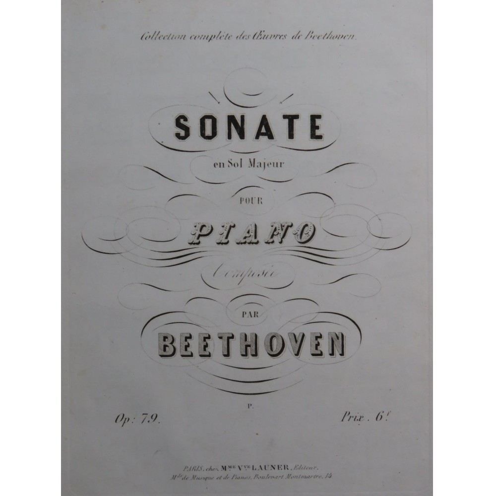 BEETHOVEN Sonate en Sol Majeur op 79 Piano ca1850