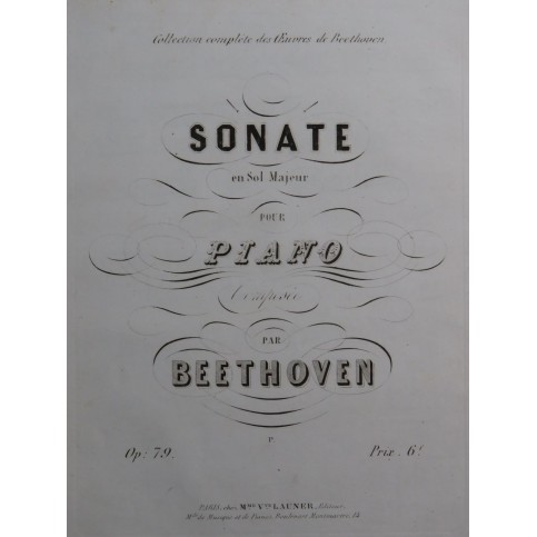 BEETHOVEN Sonate en Sol Majeur op 79 Piano ca1850