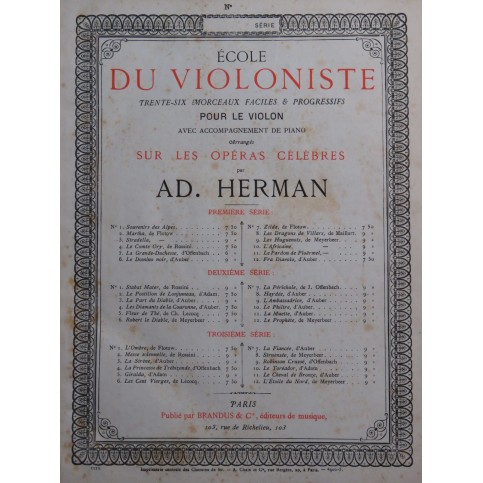 HERMAN Adolphe Andante et Tarentelle Stradella Flotow Piano Violon ca1862