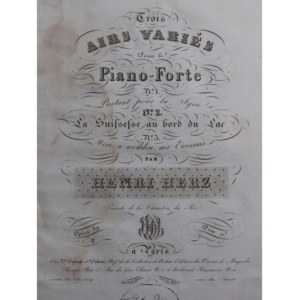 HERZ Henri La Suissesse au bord du Lac op 39 Piano ca1830