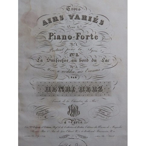 HERZ Henri La Suissesse au bord du Lac op 39 Piano ca1830
