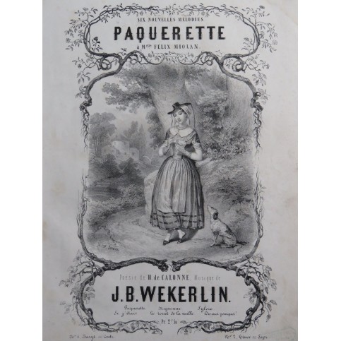 WEKERLIN J. B. Paquerette Chant Piano ca1850