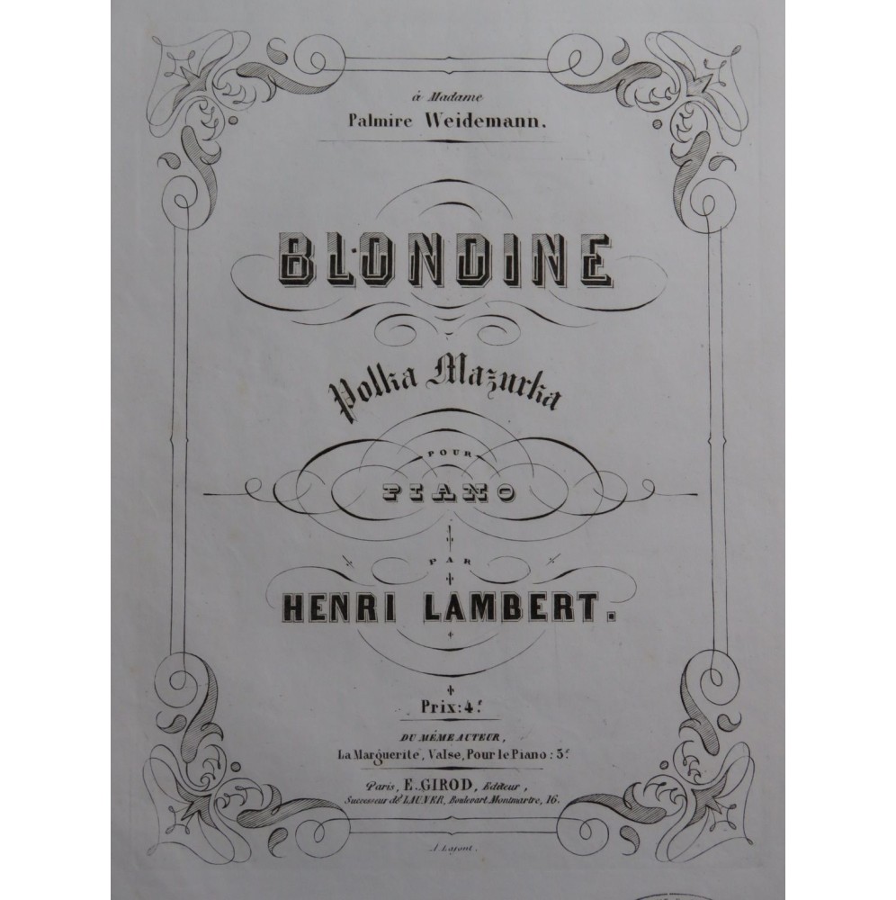 LAMBERT Henri Blondine Piano ca1855