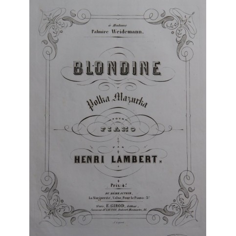LAMBERT Henri Blondine Piano ca1855