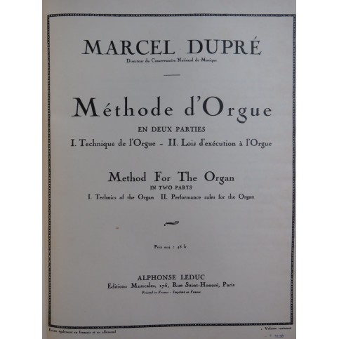 DUPRÉ Marcel Méthode d'Orgue