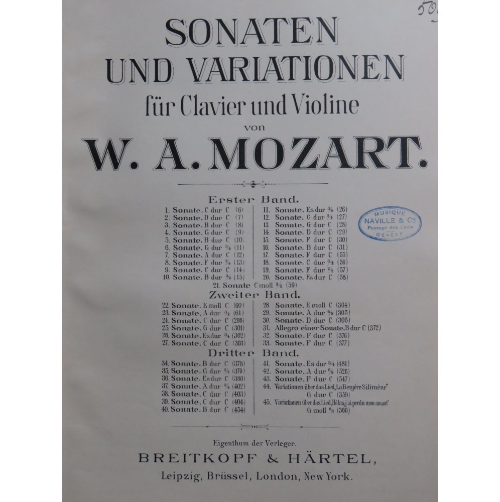 MOZART W. A. Sonate No 23 Piano Violon