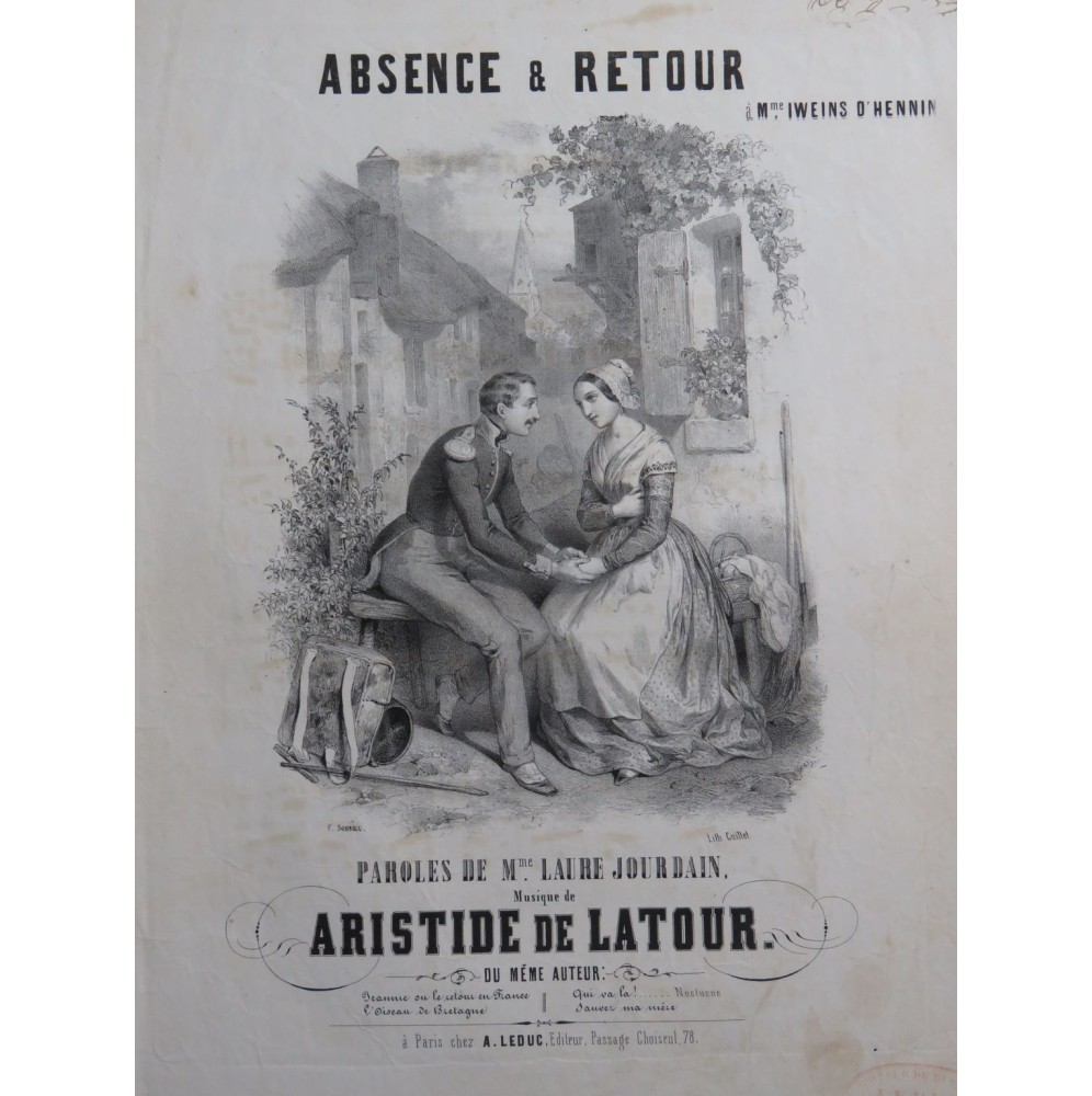 DE LATOUR Aristide Absence et Retour Chant Piano ca1840