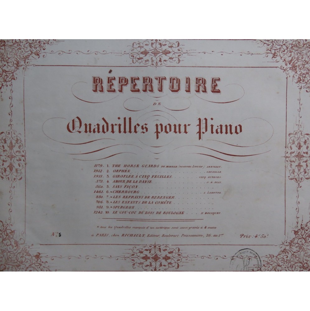DIAS Jean-Baptiste Le Sans Façon Quadrille Dédicace Piano ca1850