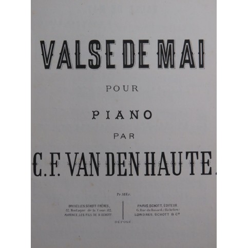 VAN DEN HAUTE C. F. Valse de Mai Piano ca1870