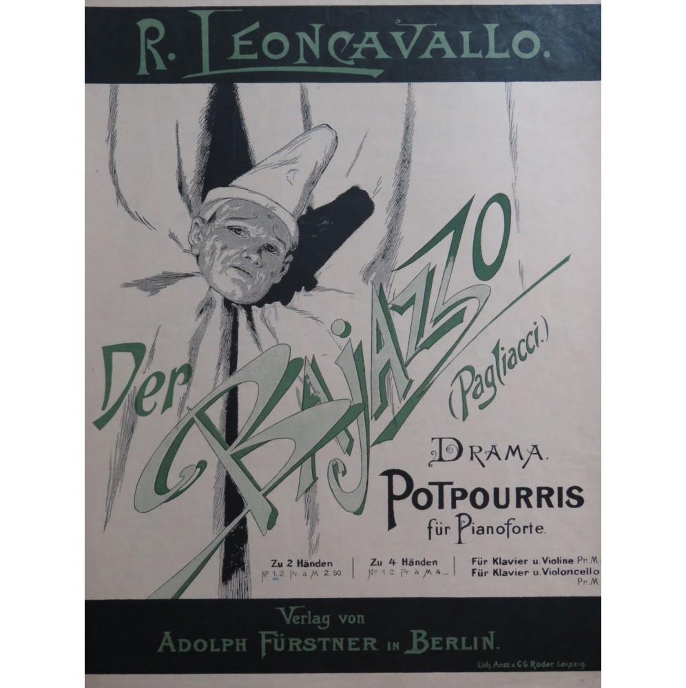 WOLFF Bernhard Der Bajazzo 1er Potpourri Piano 1913