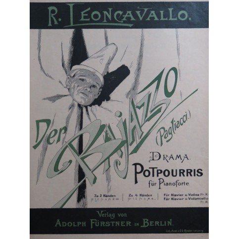 WOLFF Bernhard Der Bajazzo 1er Potpourri Piano 1913