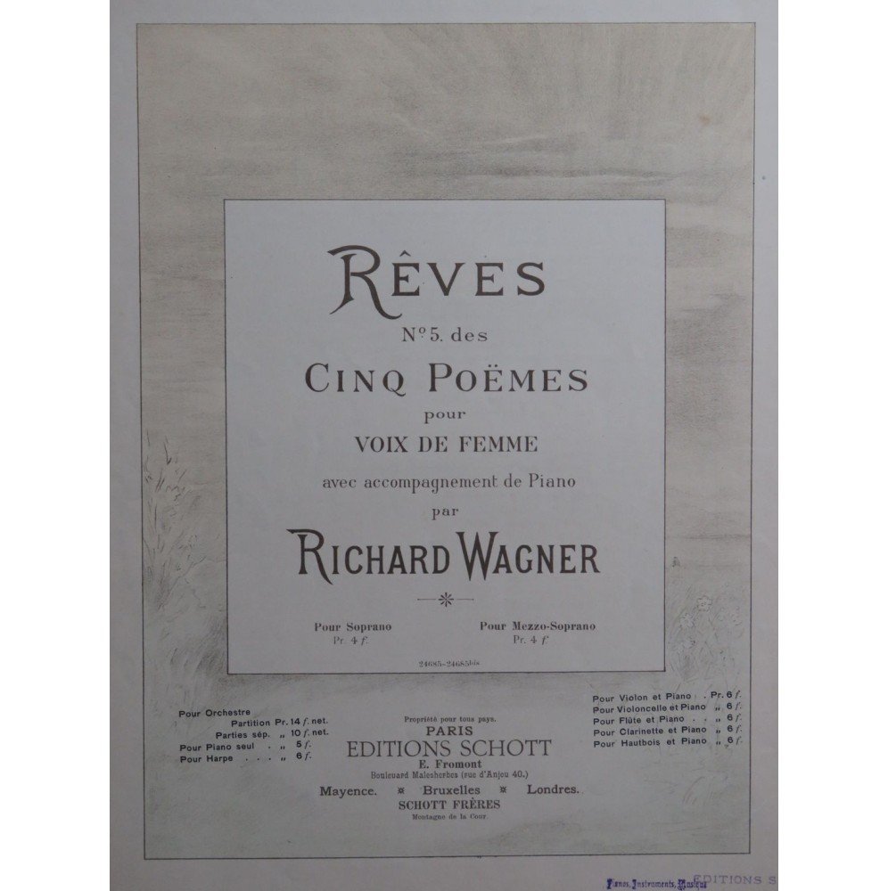 WAGNER Richard Rêves Piano Chant 1908