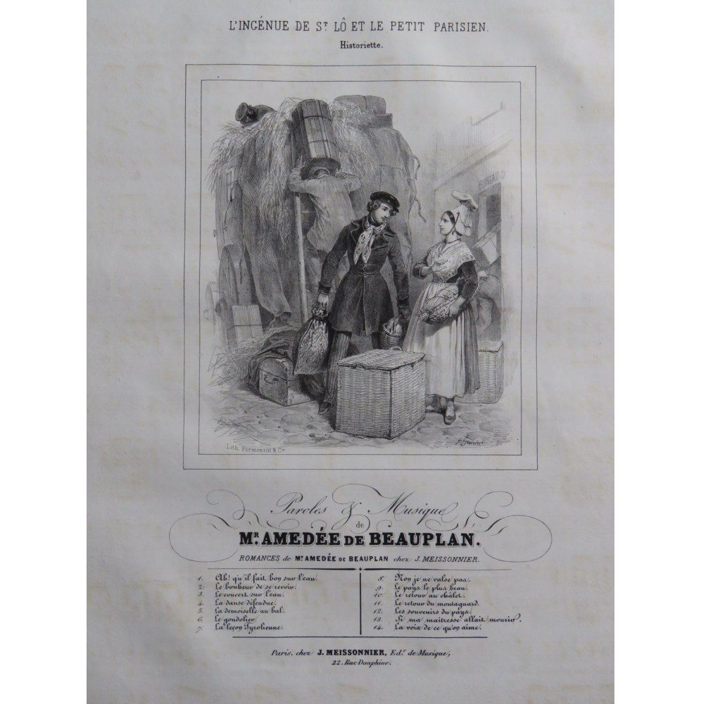 DE BEAUPLAN Amédée L'Ingénue de St Lô et le petit Parisien Chant Piano ca1840